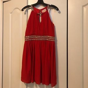 Red and Silver Formal Dress with Keyhole Back